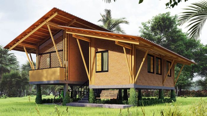 Desain kamar didnding rumah bambu